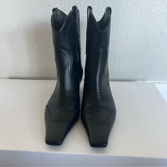 Khaite Dallas Black Leather Ankle Boots Bootie Size 37 Short Western - Picture 4 of 11